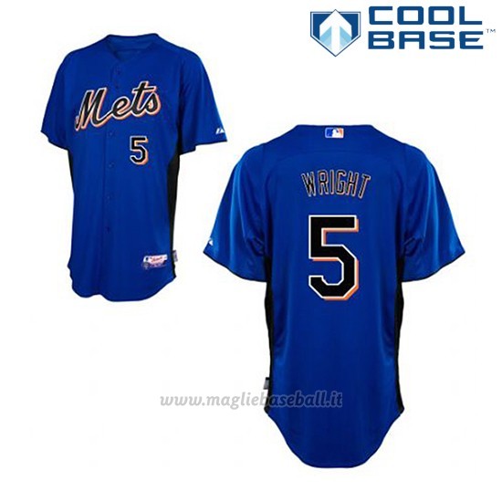 Maglia Baseball Uomo New York Mets David Wright 5 Blu Blu Cool Base